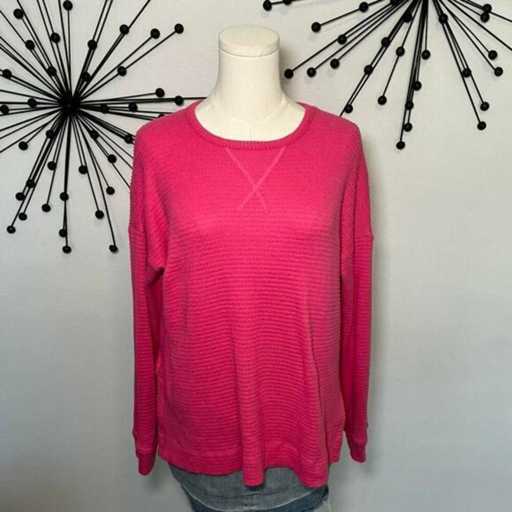 American Eagle pink waffle knit long sleeve top thermal oversized cozy basic